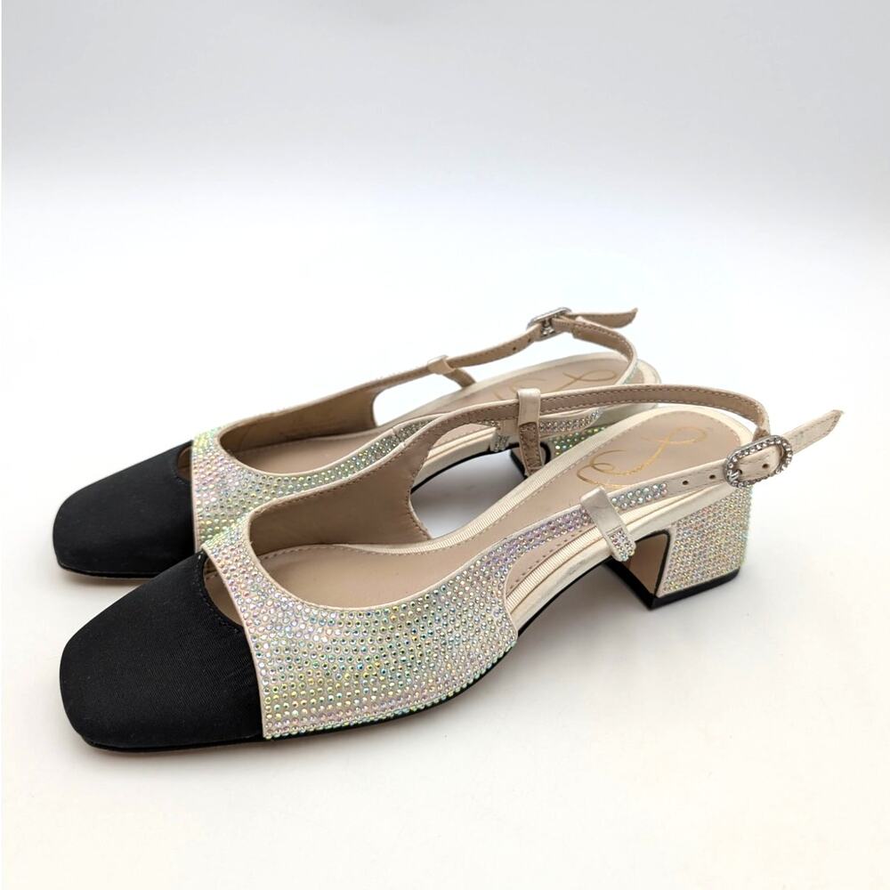 Sam Edelman Tarra Glitz Slingback Heel Pump Women's Black/Ivory Size US5M EU35